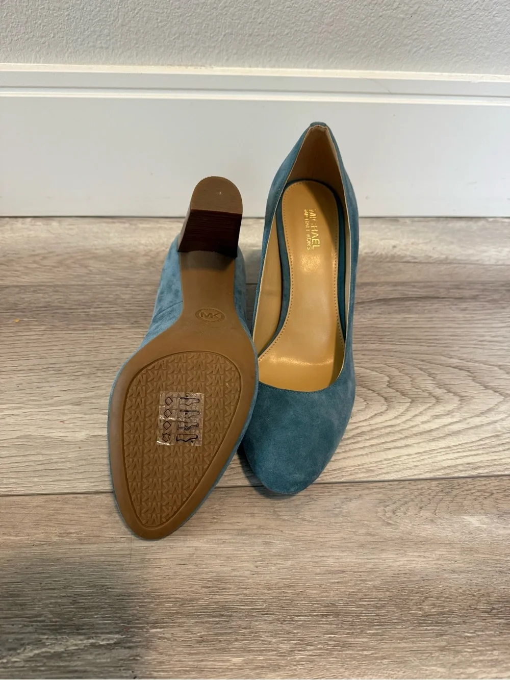 Michael Kors Teal Suede High Block Heel Pumps